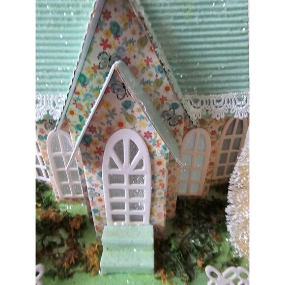 Pier 1 spring mint LED chapel village House Easter light up cardboard rare vinta - Picture 3 of 13
